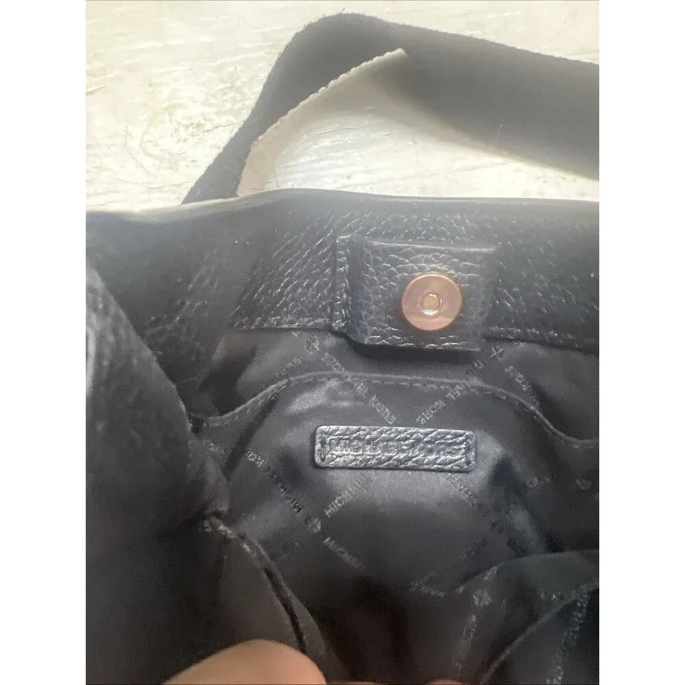 Michael Kors Briley Small Black Gold Pebbled Leather Messenger Crossbody Handbag